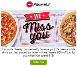 Pizza Hut incentive email aiming to win back lost customers
